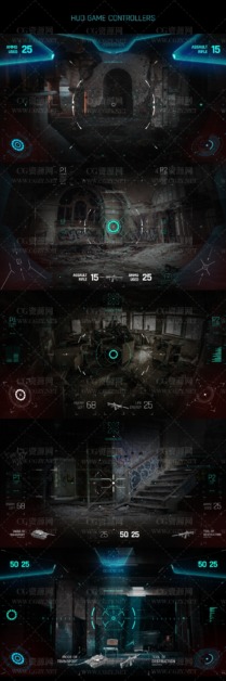 AE模板|456个未来科技军事战争游戏UI界面HUD图形元素动画-HUD GAME UI