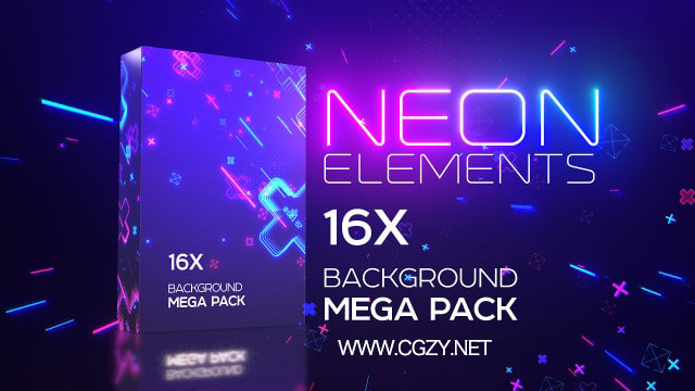 视频素材|16组循环霓虹发光动画视频素材-Neon Elements Background Pack