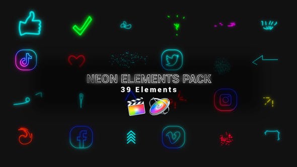 FCPX插件|39个霓虹发光图形元素包-Neon Elements Pack