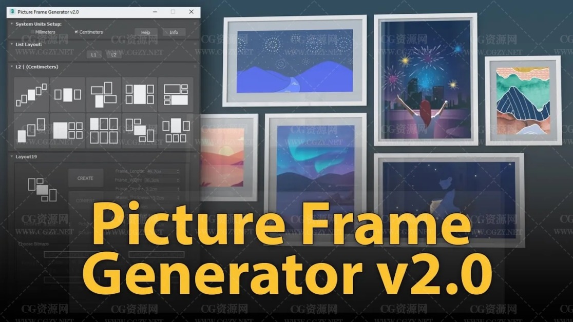 3DS MAX插件| Picture Frame Generator v2 (照片相框墙生成插件) 支持3DS MAX 2018-2022