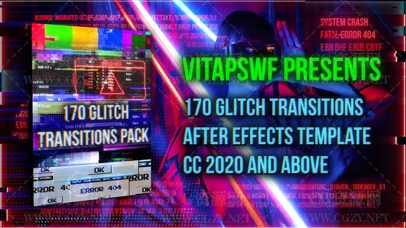 AE模板|170种赛博朋克VHS数字信号损坏毛刺故障干扰转场效果包 170 Glitch Transitions Pack