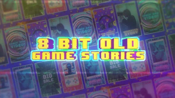 PR模板|6种复古竖屏街机游戏效果动画展示 8 Bit Old Game Social Media Stories